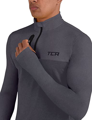 TCA Men's Fusion Pro Quickdry Long Sleeve Half-Zip Running Top - Heather Grey, M