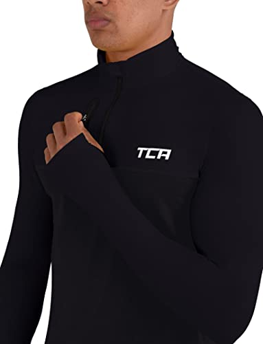 TCA Men's Fusion Pro Quickdry Long Sleeve Half-Zip Running Top - Black, M