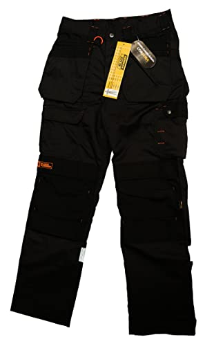Black Hammer Mens Work Trousers Multi Pockets Cargo Heavy Duty Triple Stitched with Cordura Reinforcing Stress Points and Knee Pad Pockets Phenomenal Adult Workwear Trousers (42W / 31L) Black