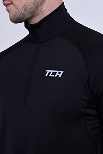 TCA Men's Winter Run Half-Zip Long Sleeve Running Top - Black Stealth, L