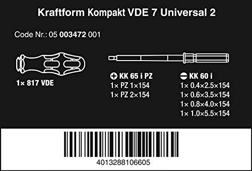 Wera Kraftform Kompakt VDE 7 Universal 1 Interchangeable Screwdriver set, PZ/SL, 7pc, 05003472001