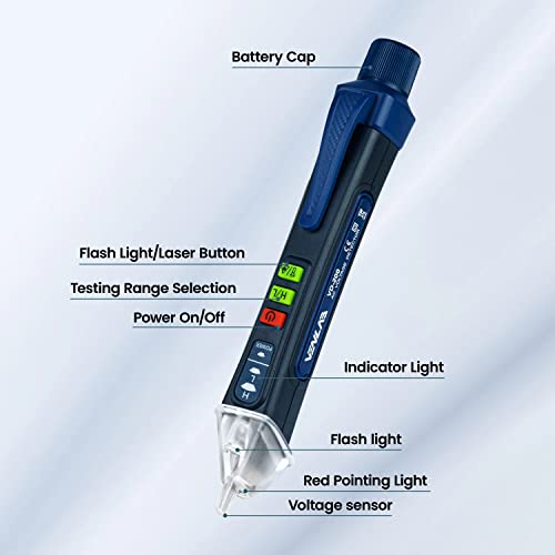 Venlab Voltage Tester VD200, 12V-1000V/48V-1000V Dual Range Non-Contact Electric Tester, Sensitivity Electrical Voltage Pen Indicator light with NCV, Flashlight, Buzzer Alarm, Wire Breakpoint Finder