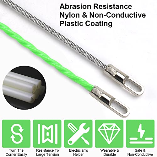 YAANBUNB 6m Fish Tape Wire Puller Electrical Wire Threade Nylon Fish Tape Cable Puller Cable Rods Kit Through Wall Cable Running Rods Cable Fishing Tool with Metal Lock Wire&Straps for Insulation Pipe